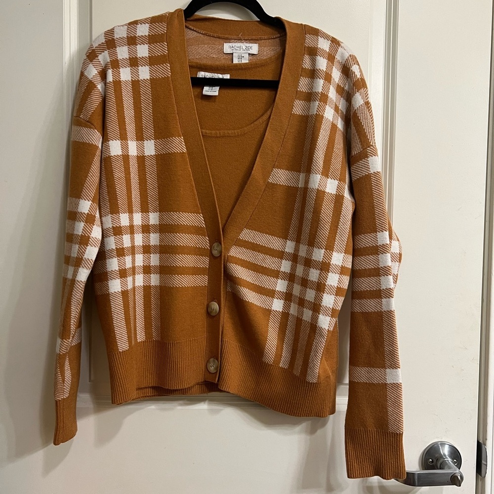 Rachel Zoe Burnt Orange Plaid Tank and Cardigan